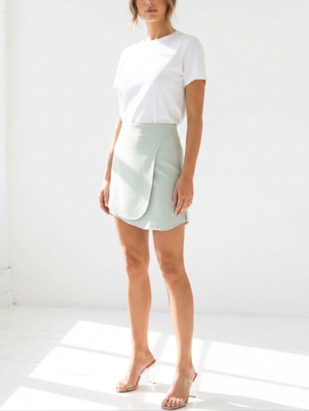 ZARA Light Mint Green Asymmetric Wrap Mini Skirt Women's Size S Minimalist